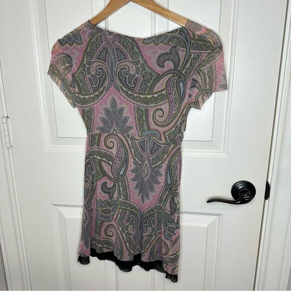 Y2K Johnny Heaven Paisley Floral Micro Mesh Baby Doll Style Blouse Sz S Fairy - Picture 3 of 7